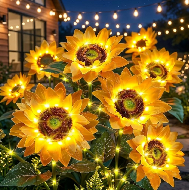 Solar Flowers Outdoor Waterproof: 3 Pack 9 Silk Sunflower Solar Lights with 800M gallery