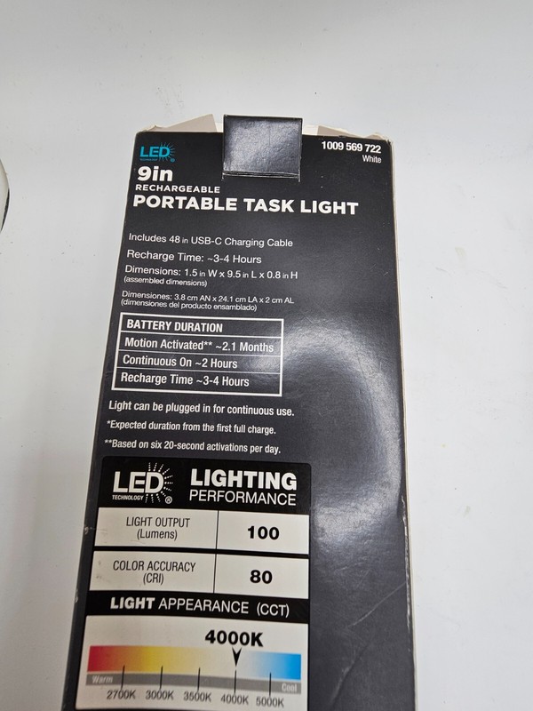 Portable LED Task Light 9" 1009 569 722 Rechargeable Bright White 4000K gallery