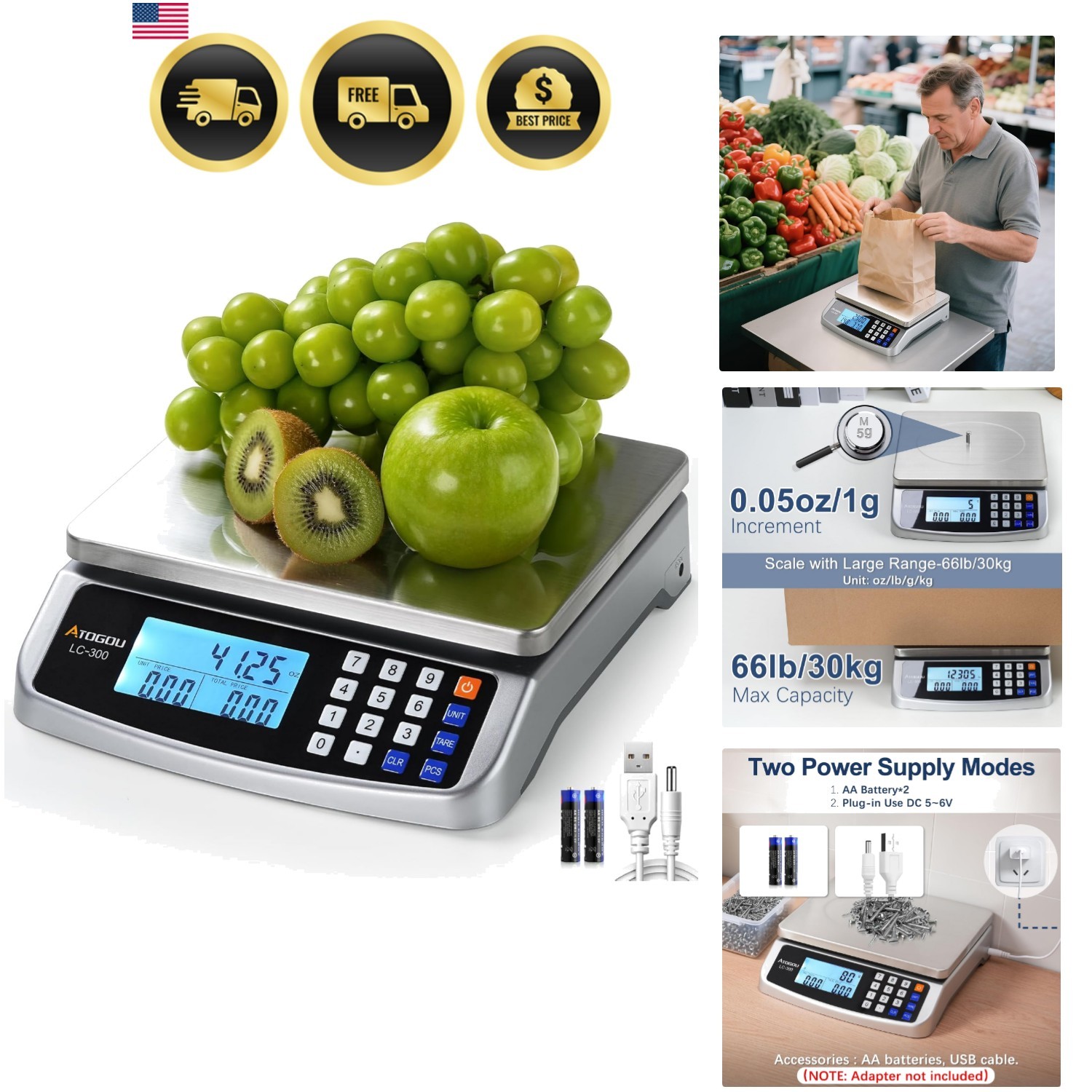110lb Food Scale, Commercial Kitchen Scale with Price Computing, Plug-in Usab... gallery
