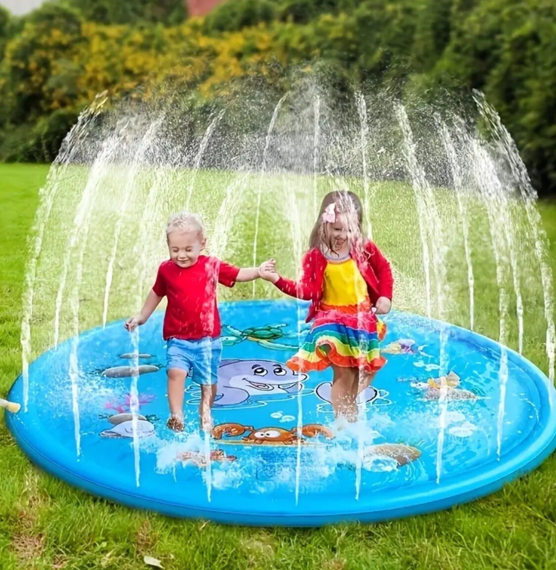 Water Inflatable Spray Pad Summer Kids Spray Mat Lawn Games Splash Fountain 40” gallery