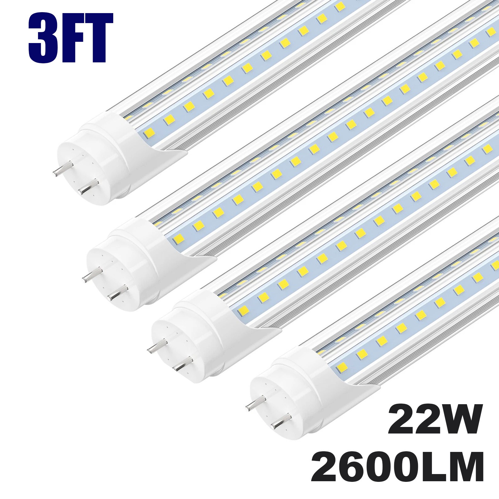 4 Pack T8 3FT LED Tube Light Bulbs 22W Bi-Pin G13 2600LM Dual End Powered 6500K gallery