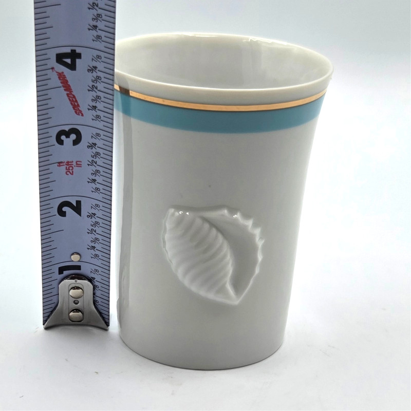 Ben Rickert Seashell Soap Dish and Tumbler White with Blue Gold Trim BEACH gallery