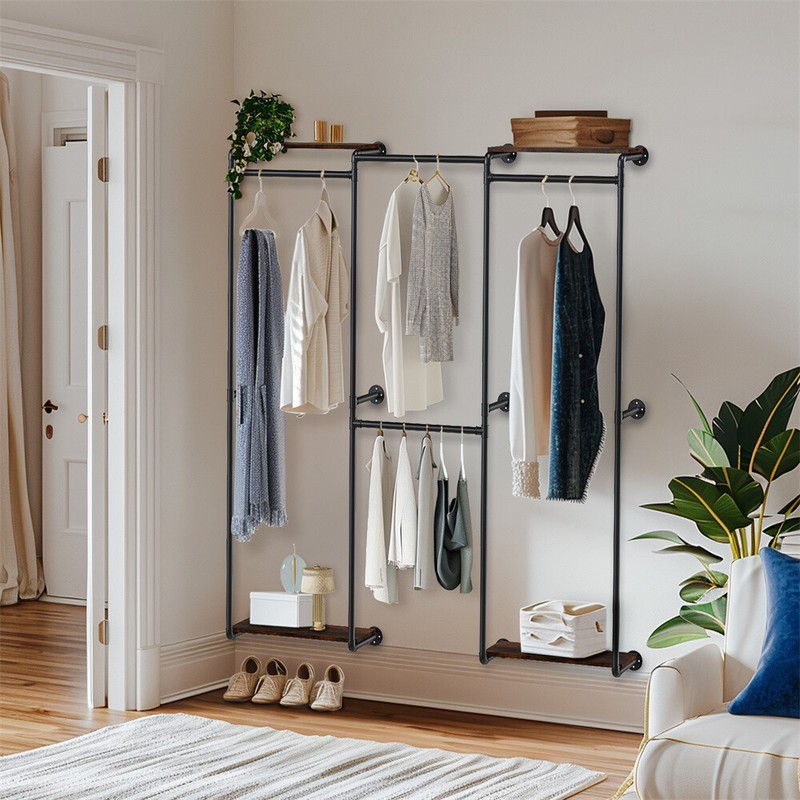 Industrial Pipe Clothing Rack Wall Mounted Clothes Racks Modern Walk In Closet gallery