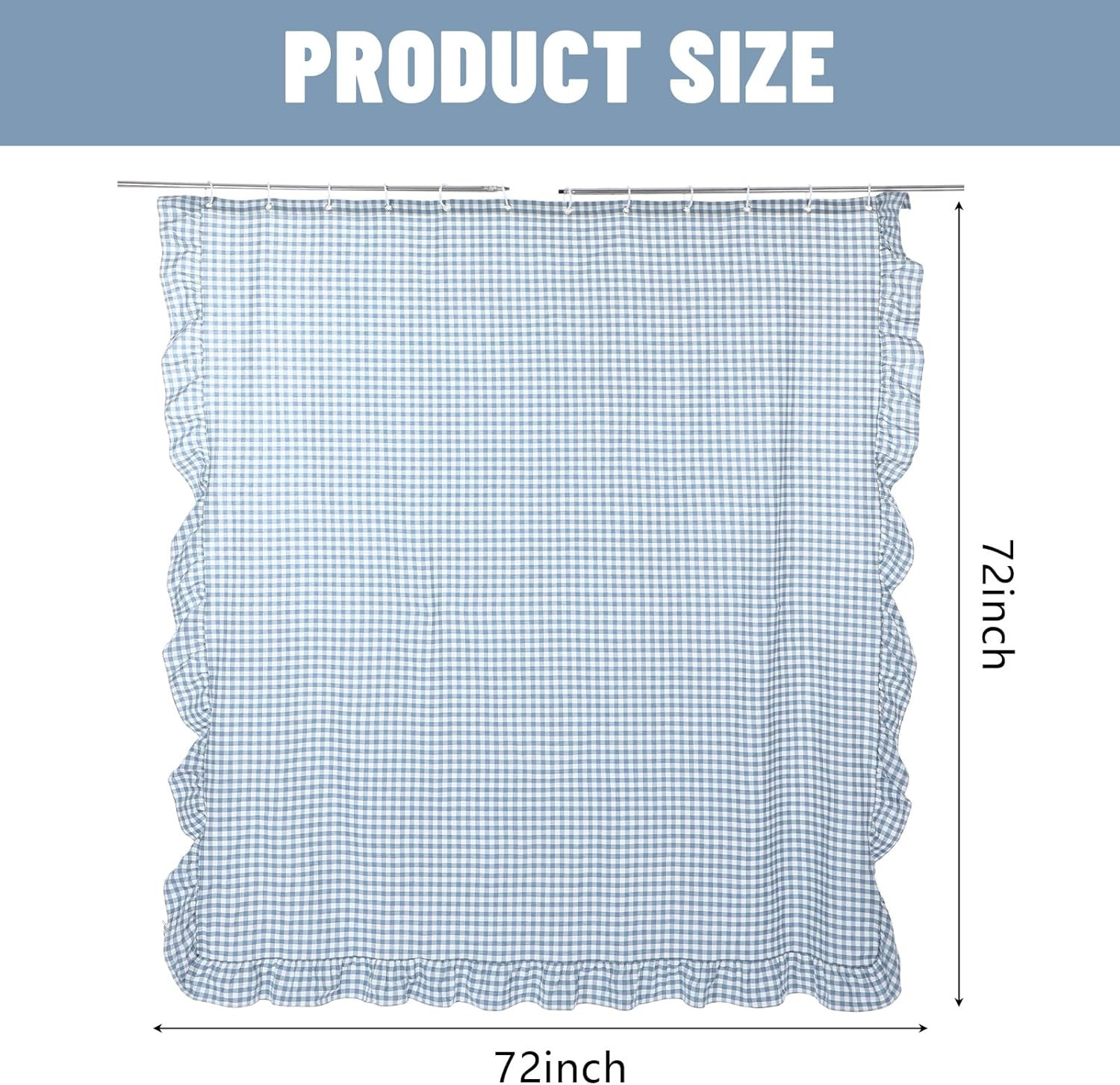 HunnmingRe Ruffled Gingham Shower Curtain 72 x 72 Inch Dust Blue Cotton Vintage gallery