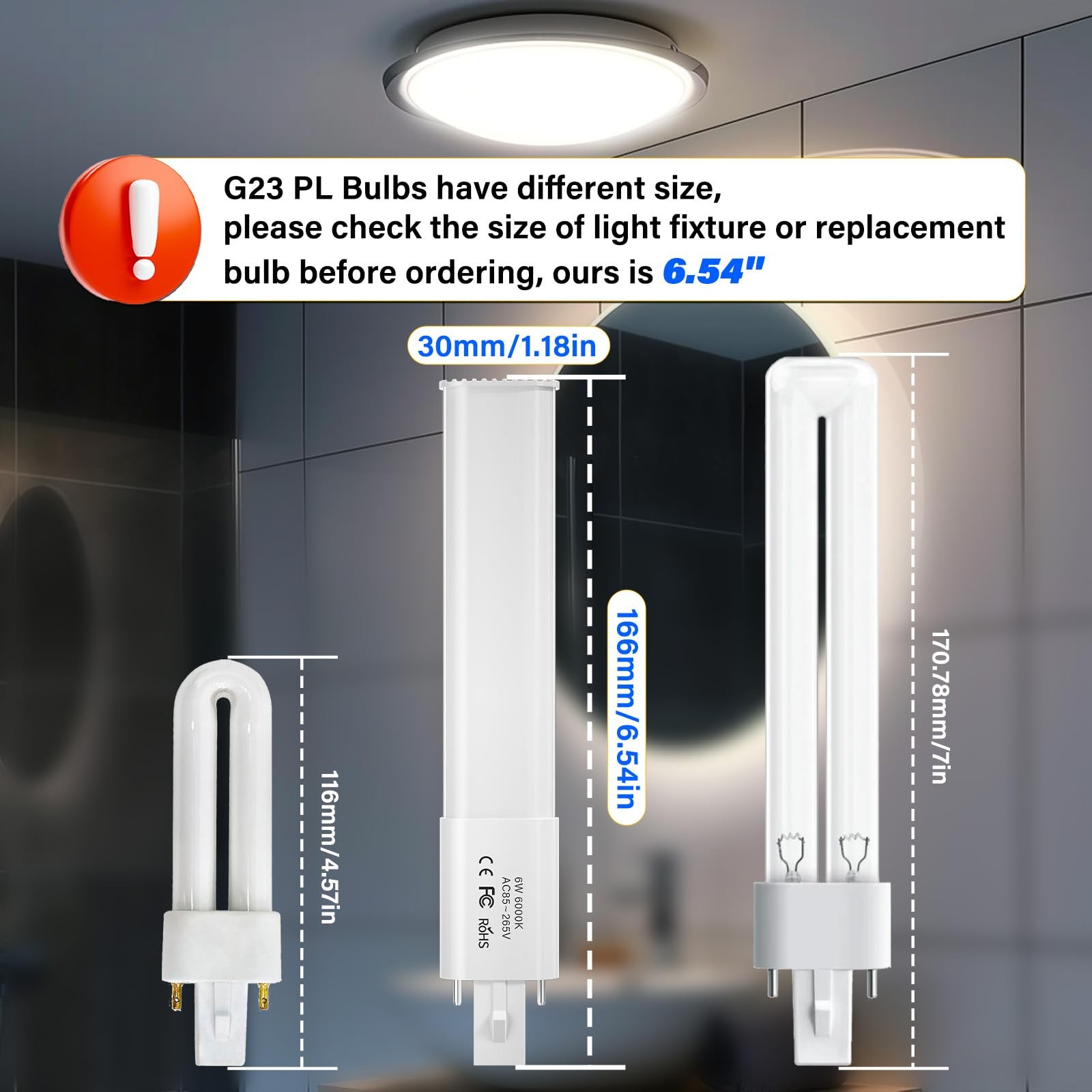 2 Pack 6W LED PL Retrofit Lamp G23 2 Pin Base Daylight 6000K CFL Replacement gallery