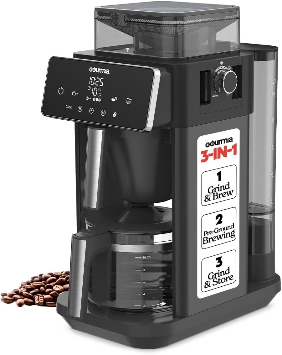 Gourmia 10 Cup Grind & Brew Programmable Coffee Maker Burr Grinder Digital Black gallery