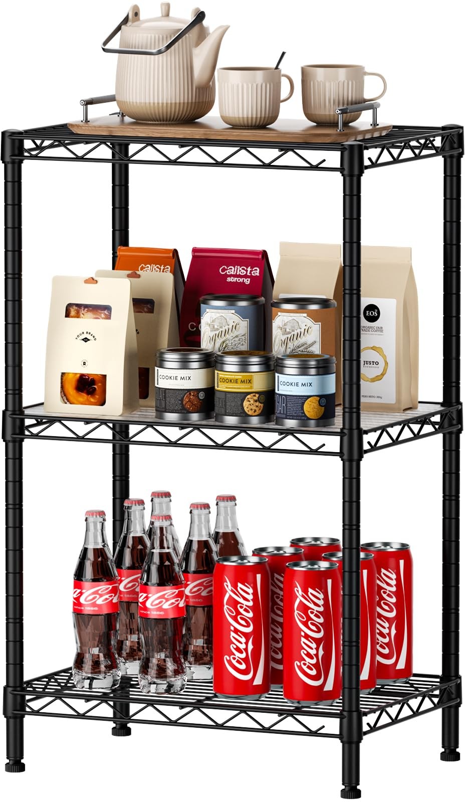 3-Tier Wire Shelving Unit Adjustable Storage With Wheels 11.5x17.3x30 Inch gallery
