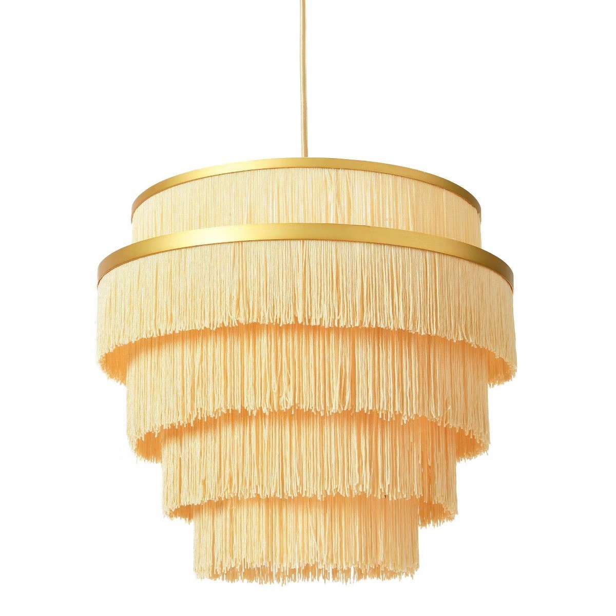 Storied Home Boho 5-Tier Metal Chandelier with Fringe Cream and Gold gallery