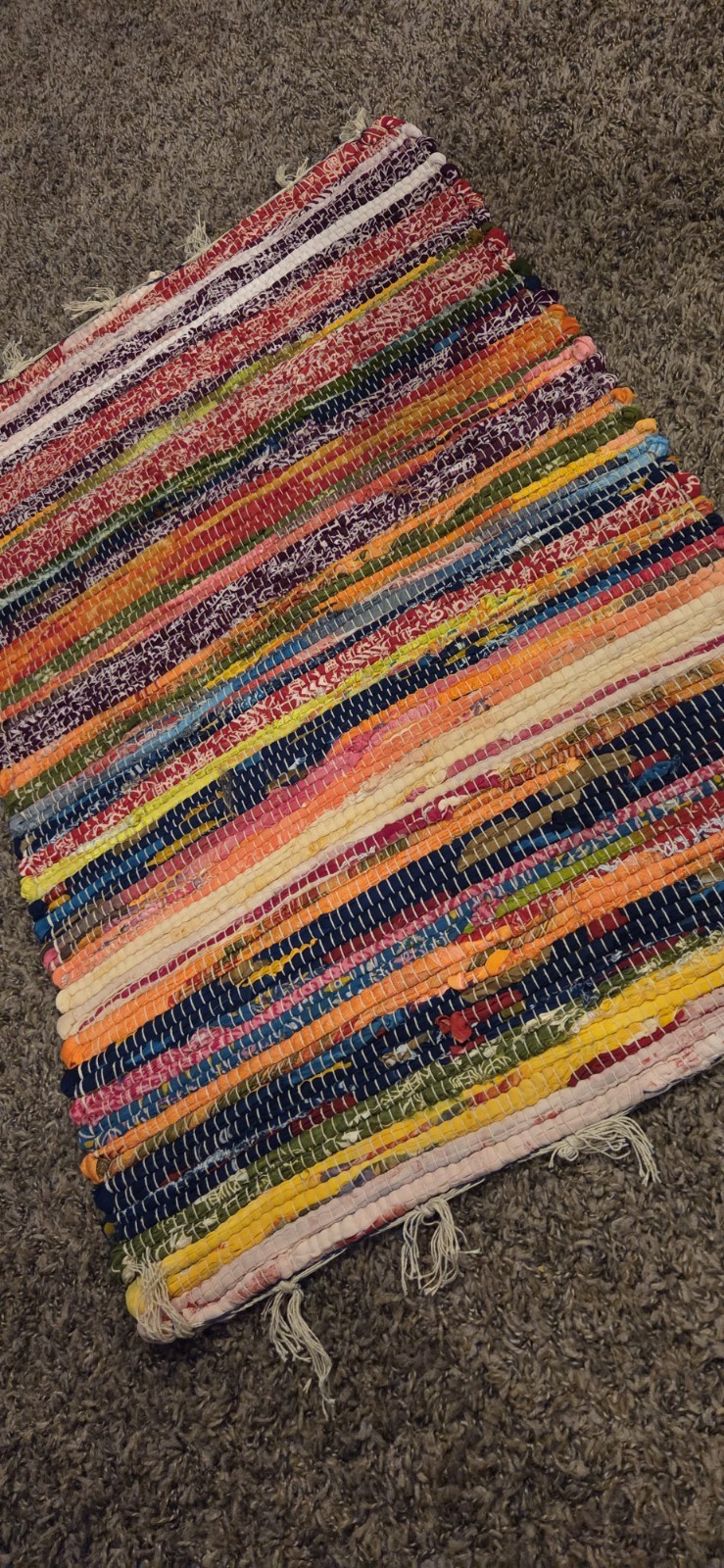 Multicolor Striped Rag Rug Indian Woven Polyester Cotton 20 x 30 in Rectangle gallery