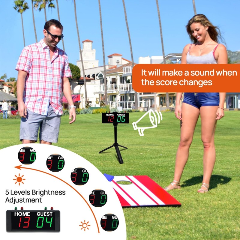 Portable Battery-Powered Digital Scoreboard Timer with Remote - Ideal for Cornho gallery
