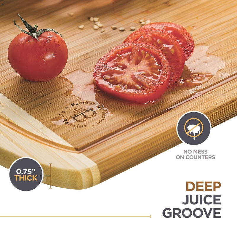 Premium Thick Bamboo Cutting Board Set of 2-Juice Grooves. By Bambusi gallery