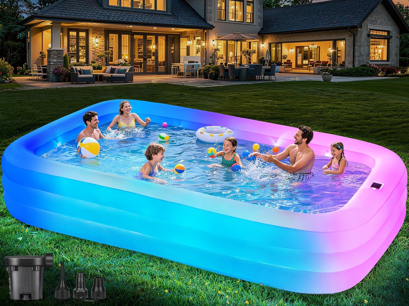 Large Inflatable Pool for Adults,130" x 72" x 22" Thickened Blow Up Pool with... gallery