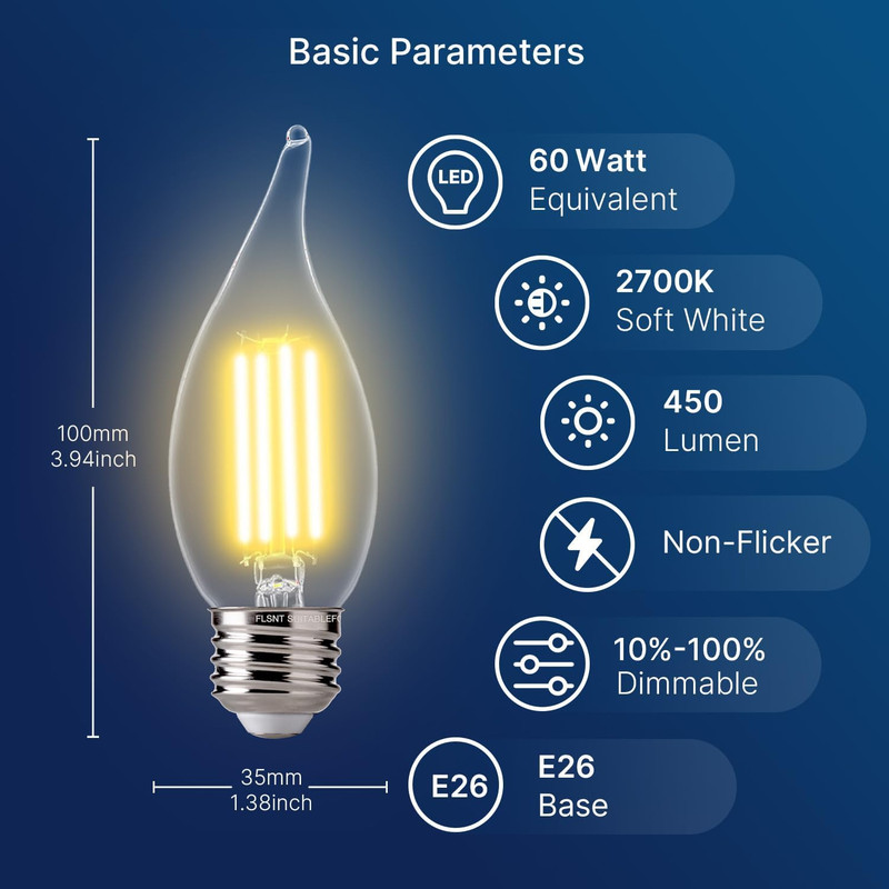 LED 60 Watts Equivalent Chandelier Light Bulbs, CA11 Dimmable Filament Clear LED gallery