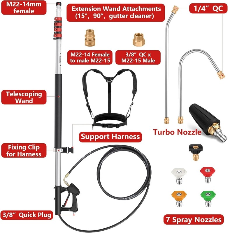 24 FT Telescoping Pressure Washer Wand Extension, Hot Water Supported Power Wash gallery