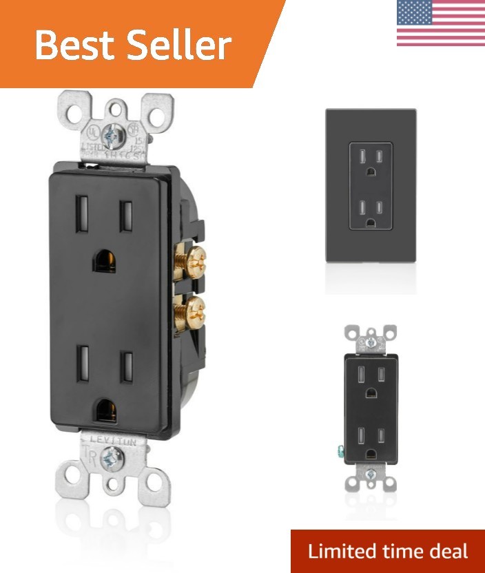 15 Amp Decora Tamper-Resistant Duplex Electrical Wall Outlet, , Black