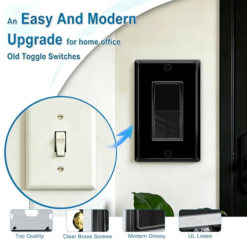 Black Single Pole Rocker Light Switch 15 Amp 120V 277V AC On Off Wall Switch gallery