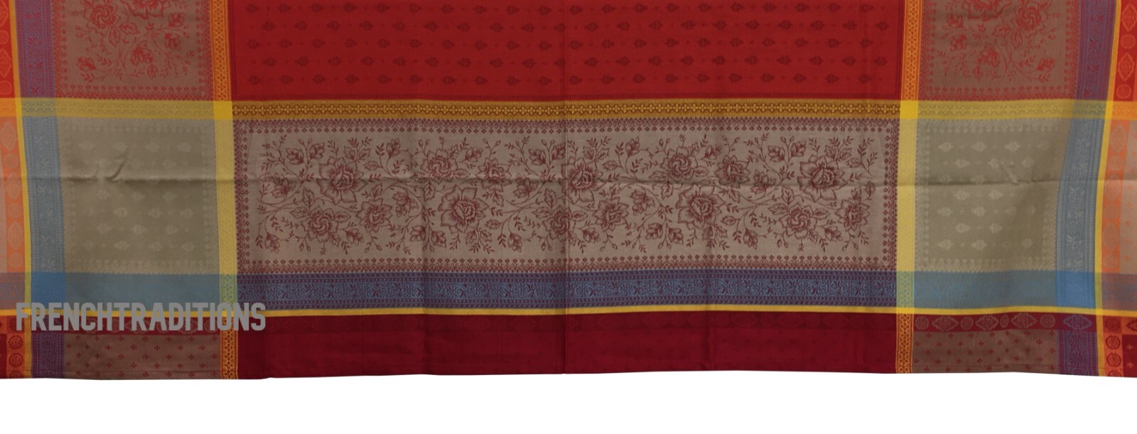 French Provencal Jacquard Coated Tablecloth Flowers Geometric 63 X 63 France gallery