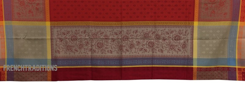 French Provencal Jacquard Coated Tablecloth Flowers Geometric 63 X 63 France gallery