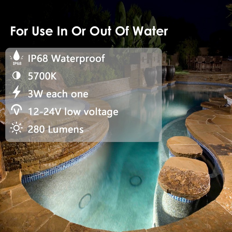 Dimmable Underwater Pool Lights 4 Pack,3W 5700K Low Voltage for Ponds&Fountains gallery