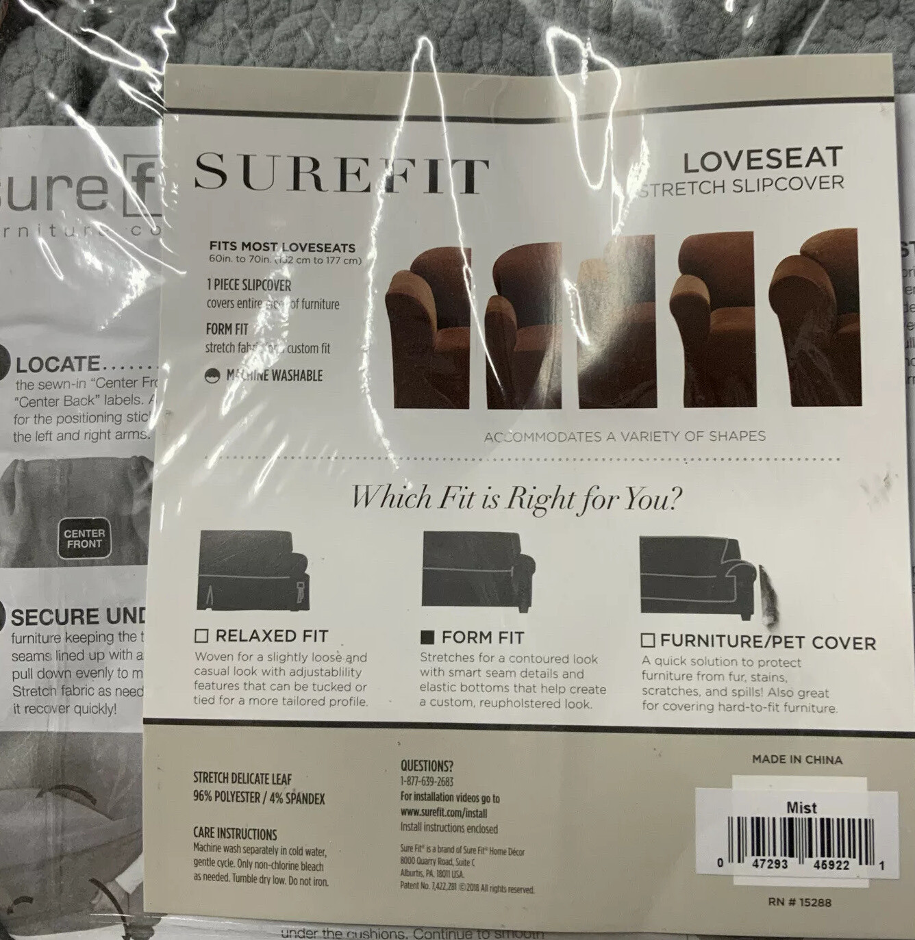 🛋 SureFit Stretch Delicate Leaf Box Cushion Loveseat Slipcover 60” X 70”Mist🆕 gallery
