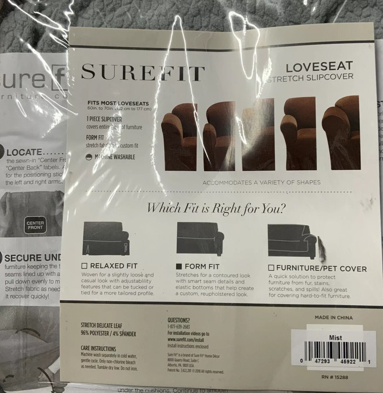 🛋 SureFit Stretch Delicate Leaf Box Cushion Loveseat Slipcover 60” X 70”Mist🆕 gallery