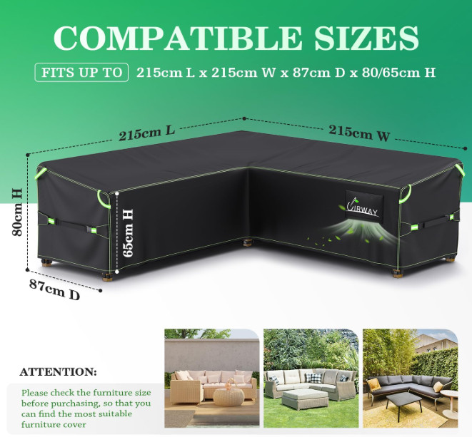 Waterproof V-Shape Outdoor Sectional Sofa Cover with Air Vent, 84" L x 33" x 31" gallery