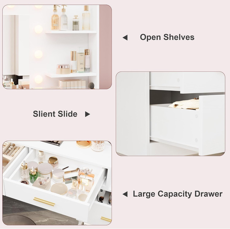 61" Makeup Vanity Desk with Mirror, Lights & 8 Storage Drawers gallery