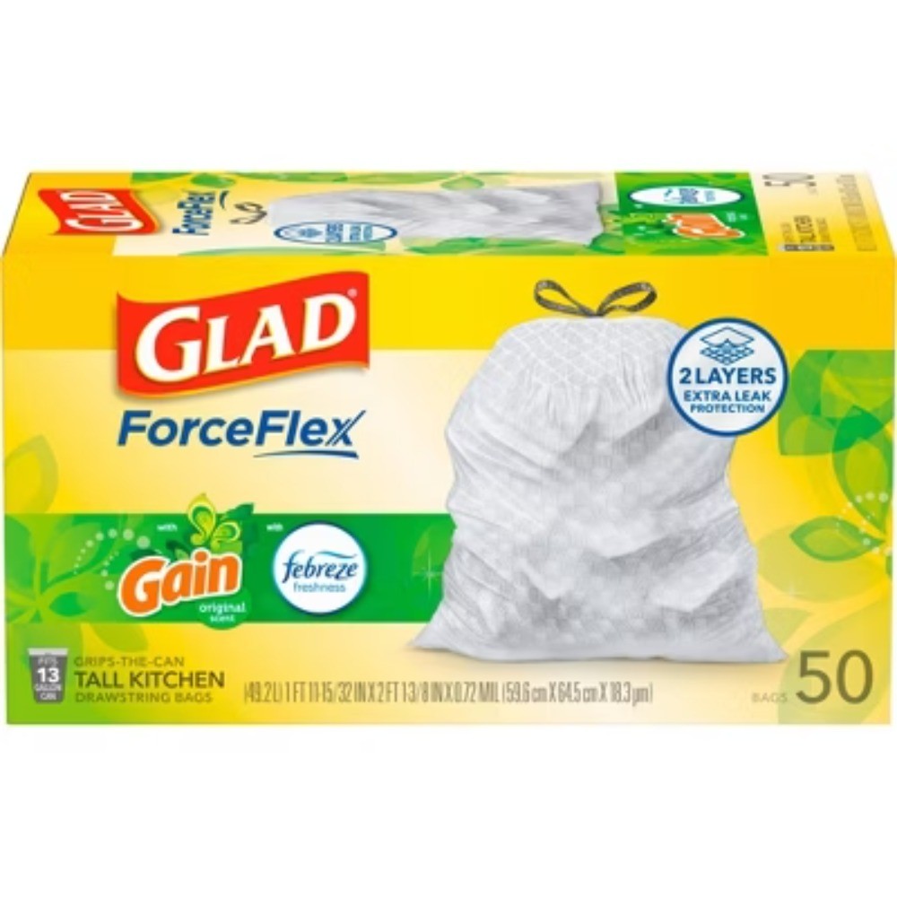 Glad ForceFlex Tall Kitchen Drawstring Trash Bags- Gain Original - 13 Gallon new gallery