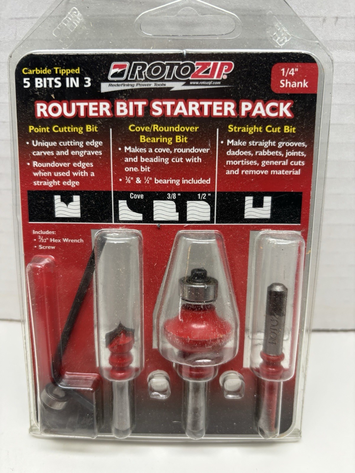 Rotozip Roto Zip 1/4” Shank Bits Starter Pack For Plunge Router Attachment gallery