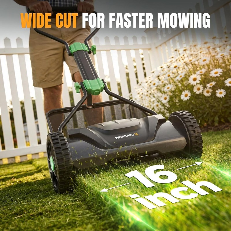 WORKPROX 16" Push Reel Lawn Mower Adjustable Height 5-Blade w/8Gal Grass Catcher gallery