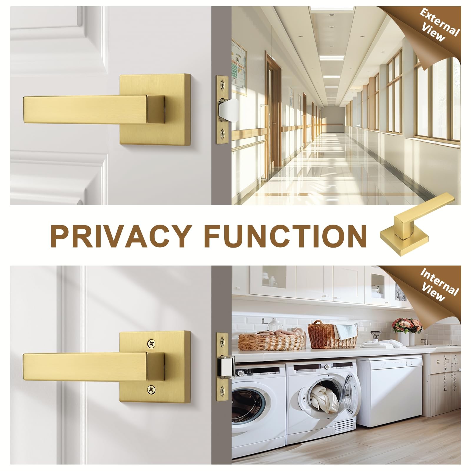 Probrico 1 Pack Heavy Duty Gold Passage Door Handle,Square Satin Brass Door gallery