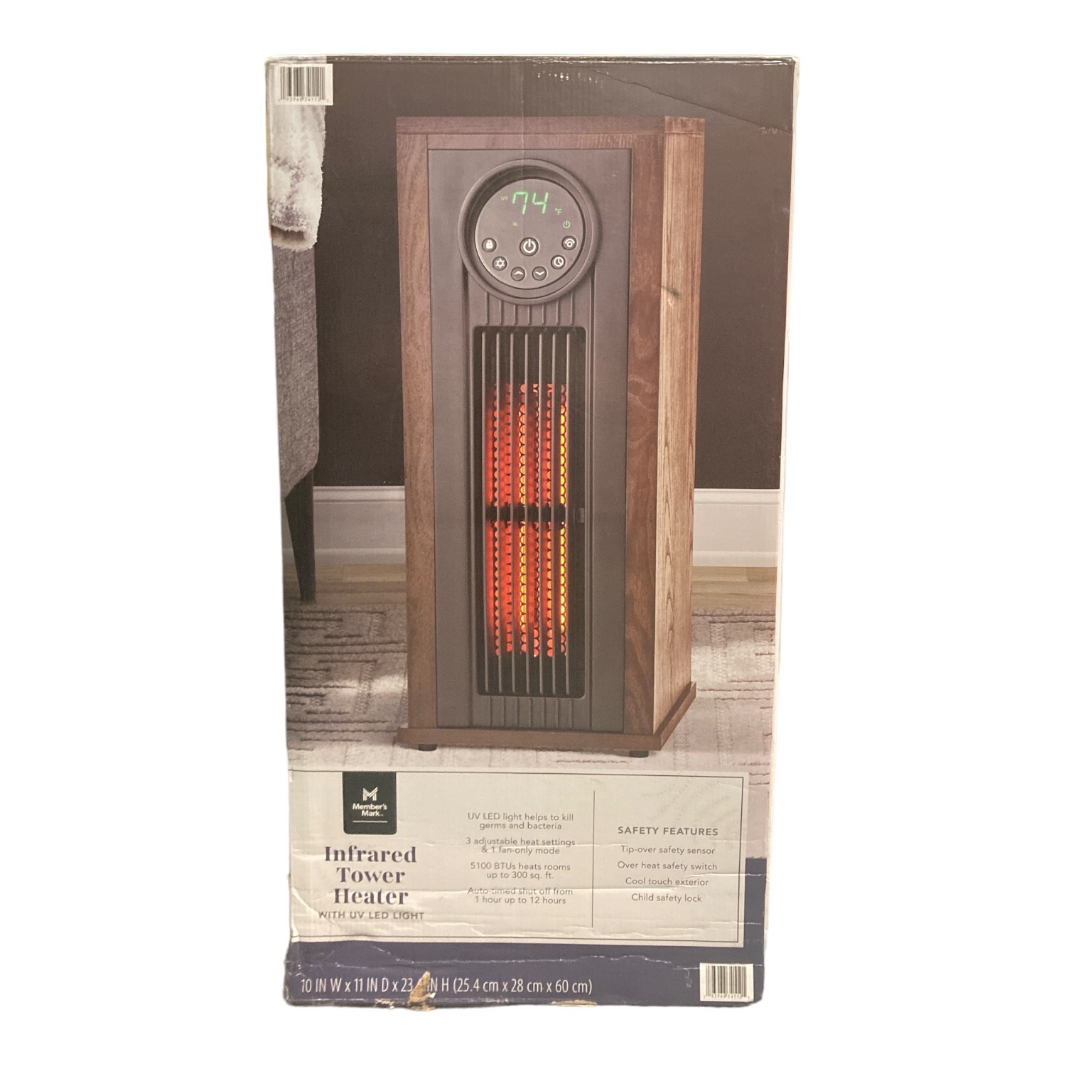 Member's Mark 23" 3-Element Infrared Wood Tower Heater with UV LED Light gallery
