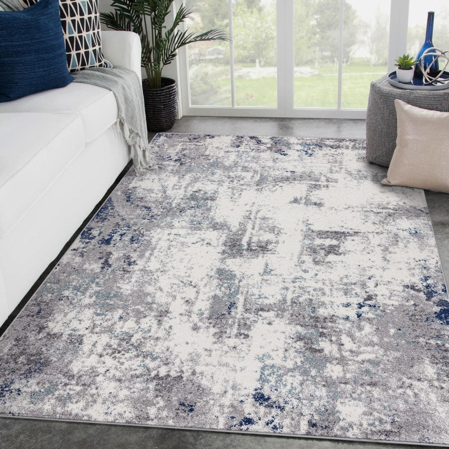 Hampstead Modern Abstract Area Rug - Ivory, 4x5 ft, Medium Pile gallery
