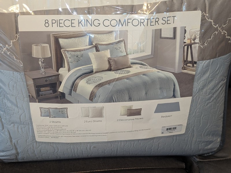 8 Pc King Comforter Set "Fenimore" Fleur-De-Lis Gray Blue Beige Cream gallery