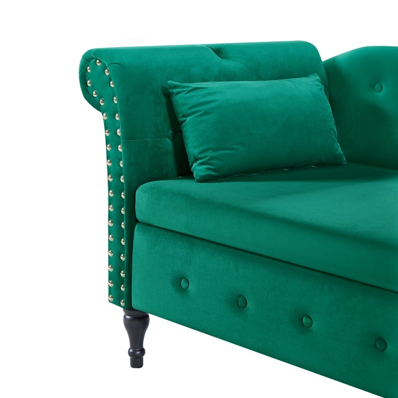 60" Velvet Storage Chaise Lounge Buttons Tufted Sleeper Sofa Chair Wood Legs gallery