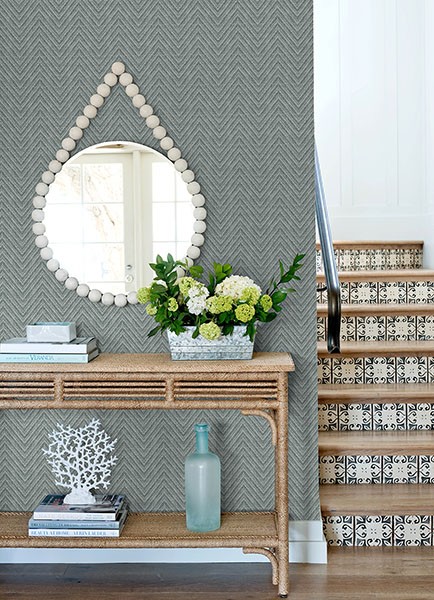 FD27044_Terrace Textured Herringbone Modern Dusty Blue Grey Fine Decor Wallpaper gallery