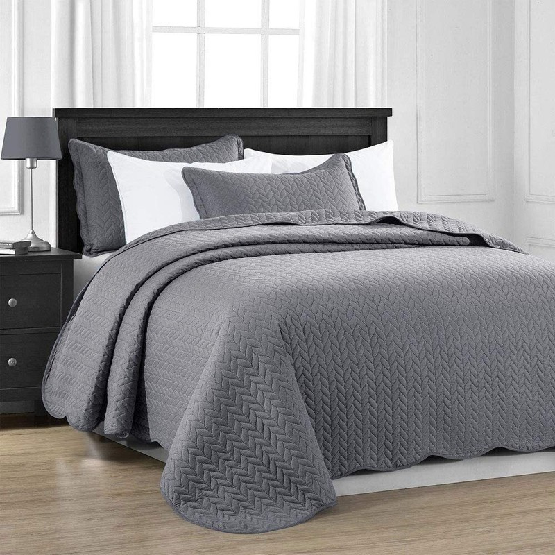 3 Piece Quilted Bedspread Queen King Size Ultra Soft Coverlet Embossed Bed Throw gallery