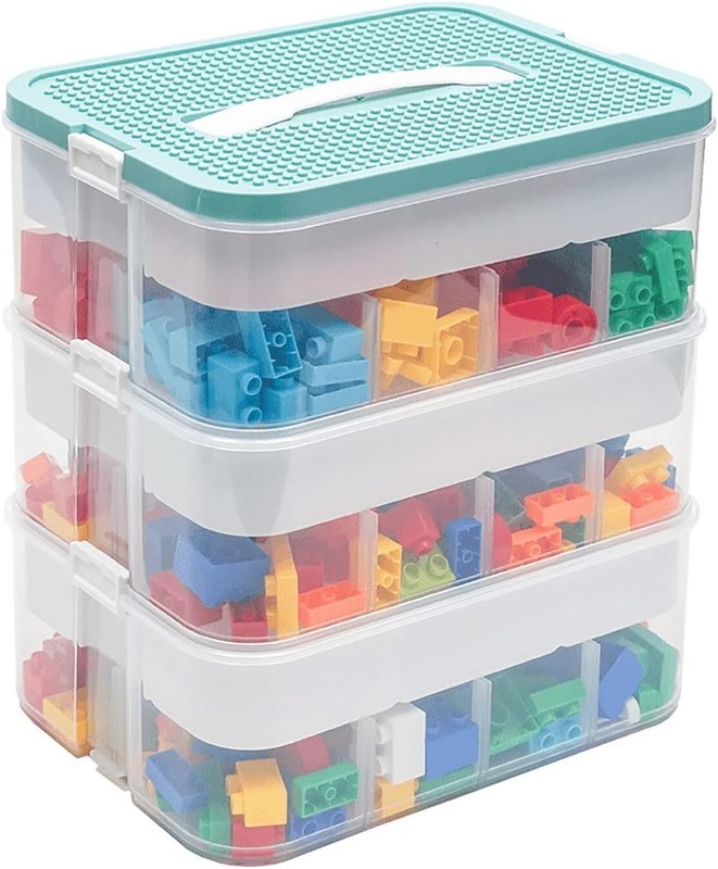3 tiers Stackable Storage Organizer for Lego Kids Toy Box Building Blocks W Lids gallery