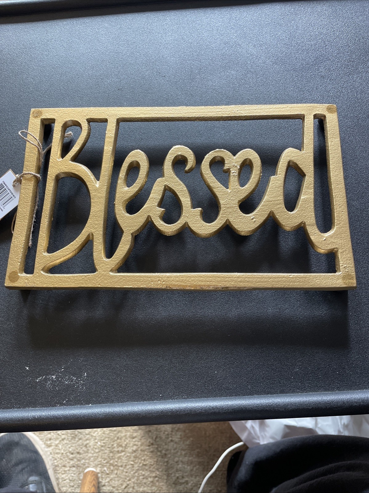 NEW BLESSED Gold Metal Trivet Footed 10inx6inx.75in Christmas gallery