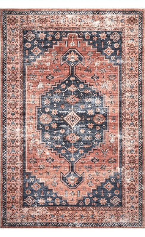 ✨️ nuLOOM Medallion Bordered Machine Washable Ultra Thin Area Rug 8' x 10' Rust gallery