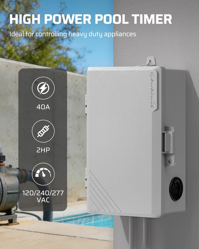 Pool Pump Timer, Digital Timer Box, 2HP 40A 120-277 VAC, 7-Day 20 On/Off Program gallery
