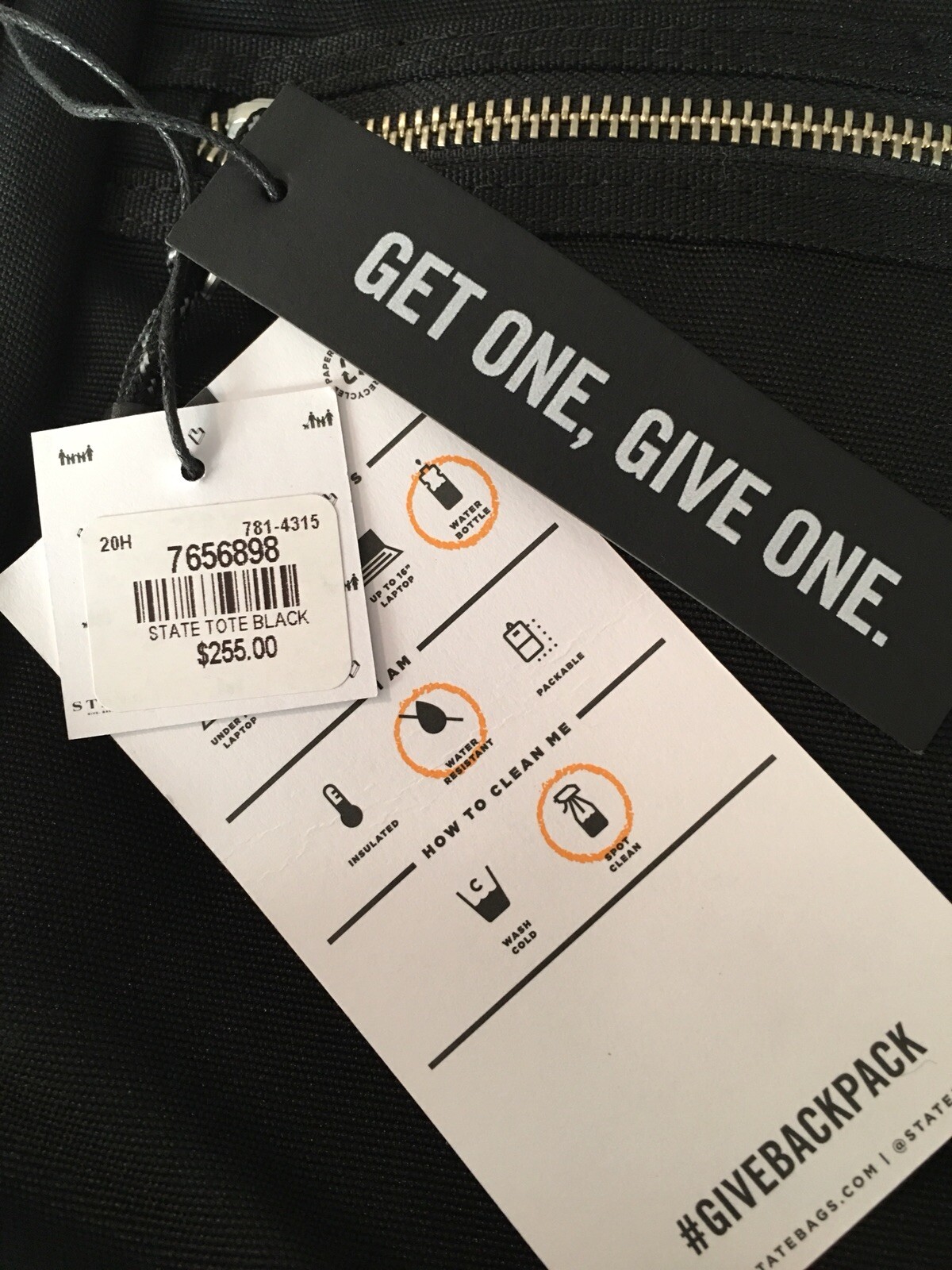 STATE #GIVEBACKPACK Tote In Black NWT 3