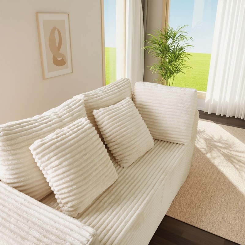 135" Beige Corduroy U-Shaped Modular Sofa 6-Seat Reversible Chaise Easy Assembly gallery