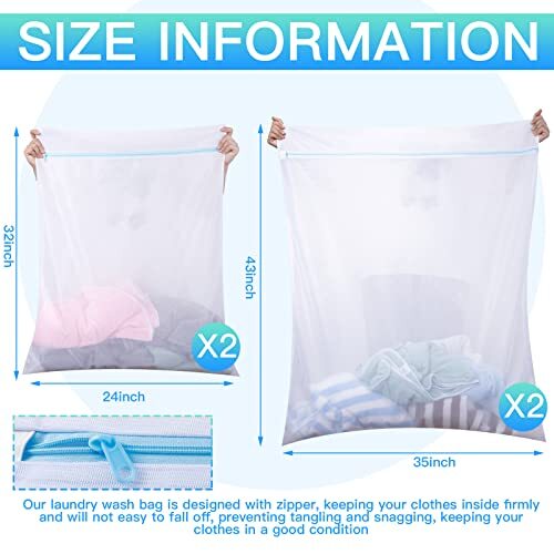 4 Pieces Jumbo Mesh Laundry Bags, 43 x 35 and 24 x 32 Inches Large Mesh Wash gallery