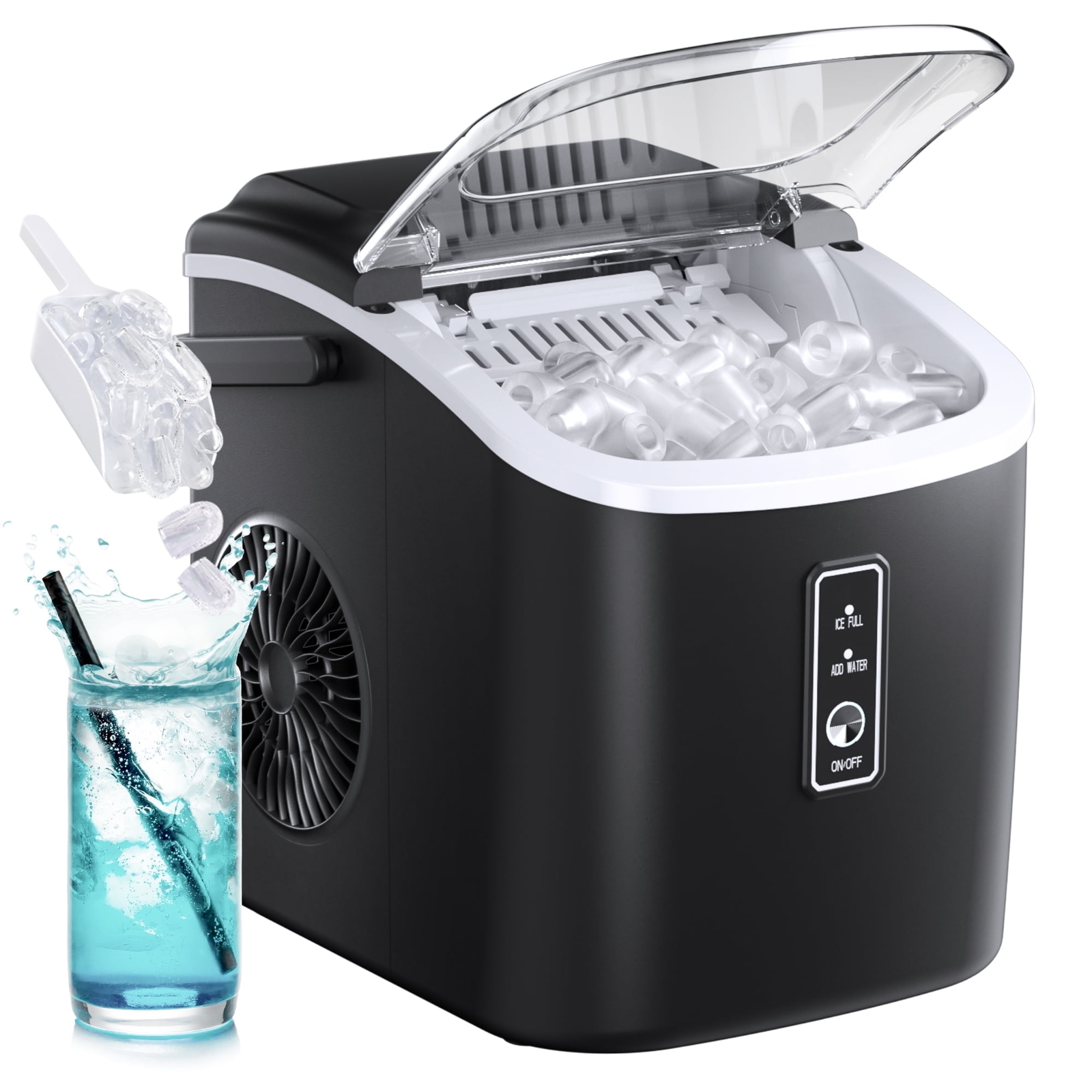 Countertop Ice Maker w/ Handle & Scoop, 26lbs/Day, 9 Bullet Ice, Portable gallery