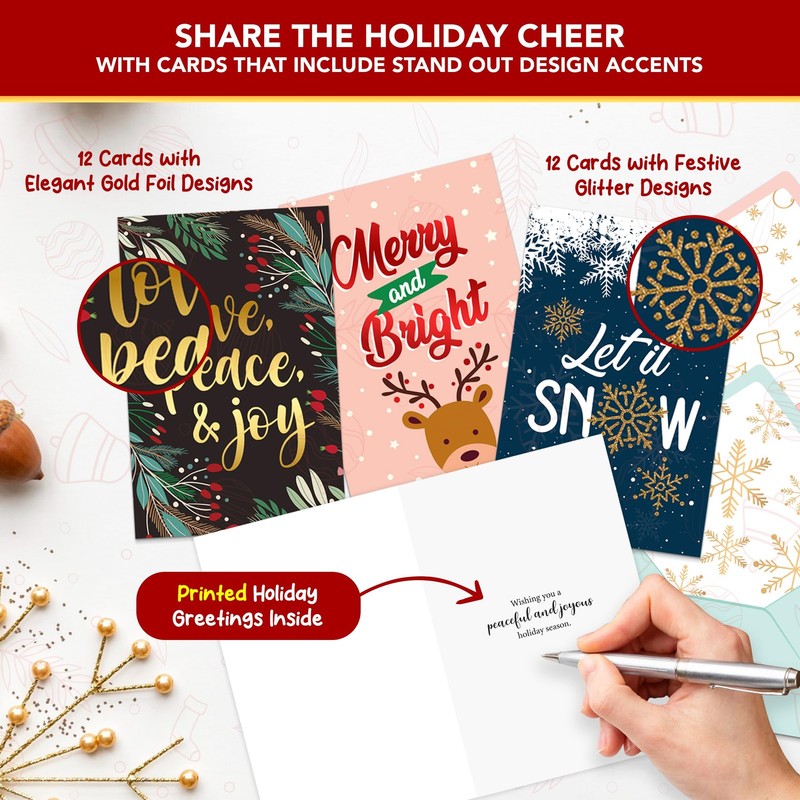 24 Pack Foiled & Glittery 6x4in Assorted Box Christmas Cards gallery