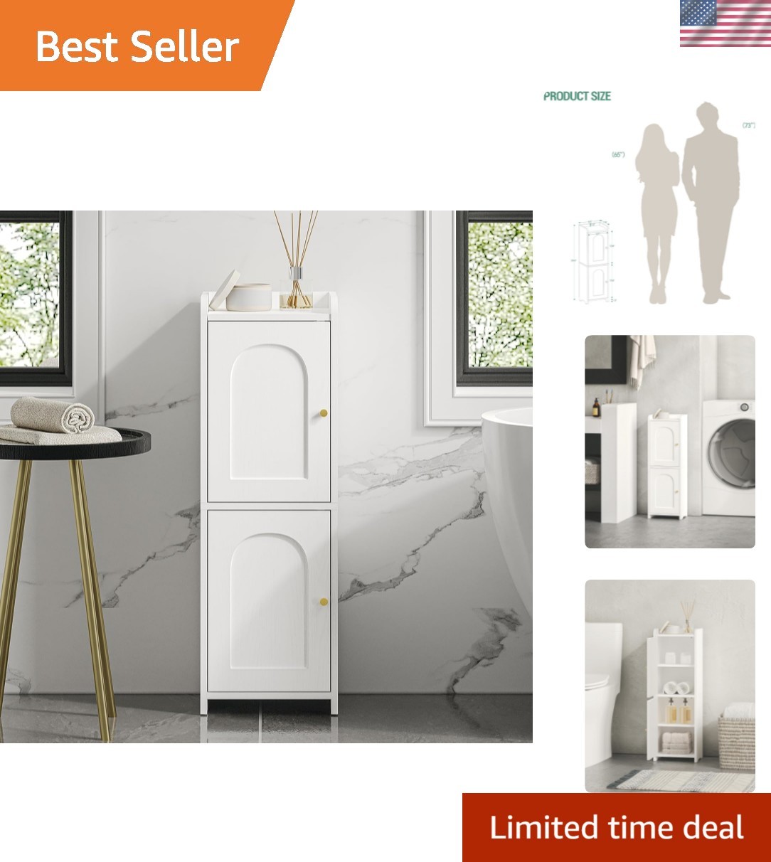 Bathroom Storage Cabinet, Small Corner Floor Cabinet with 2 Doors and Adjusta... gallery