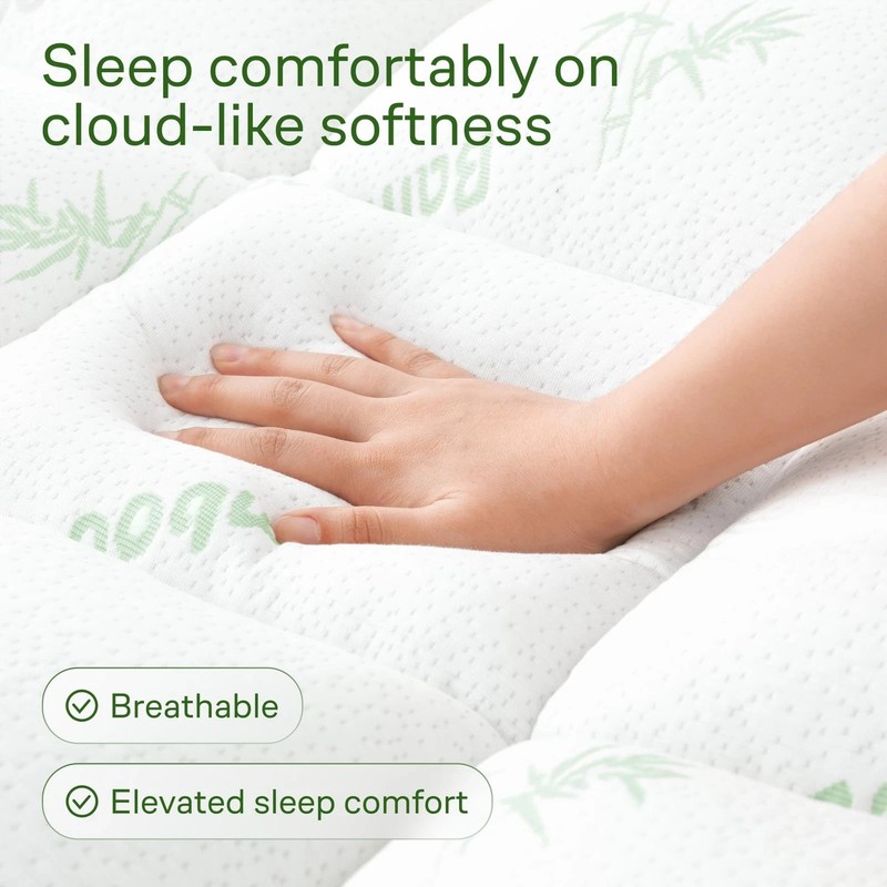 Queen Size Bamboo Mattress Topper - Cooling Pillow Top for Back Pain Relief gallery