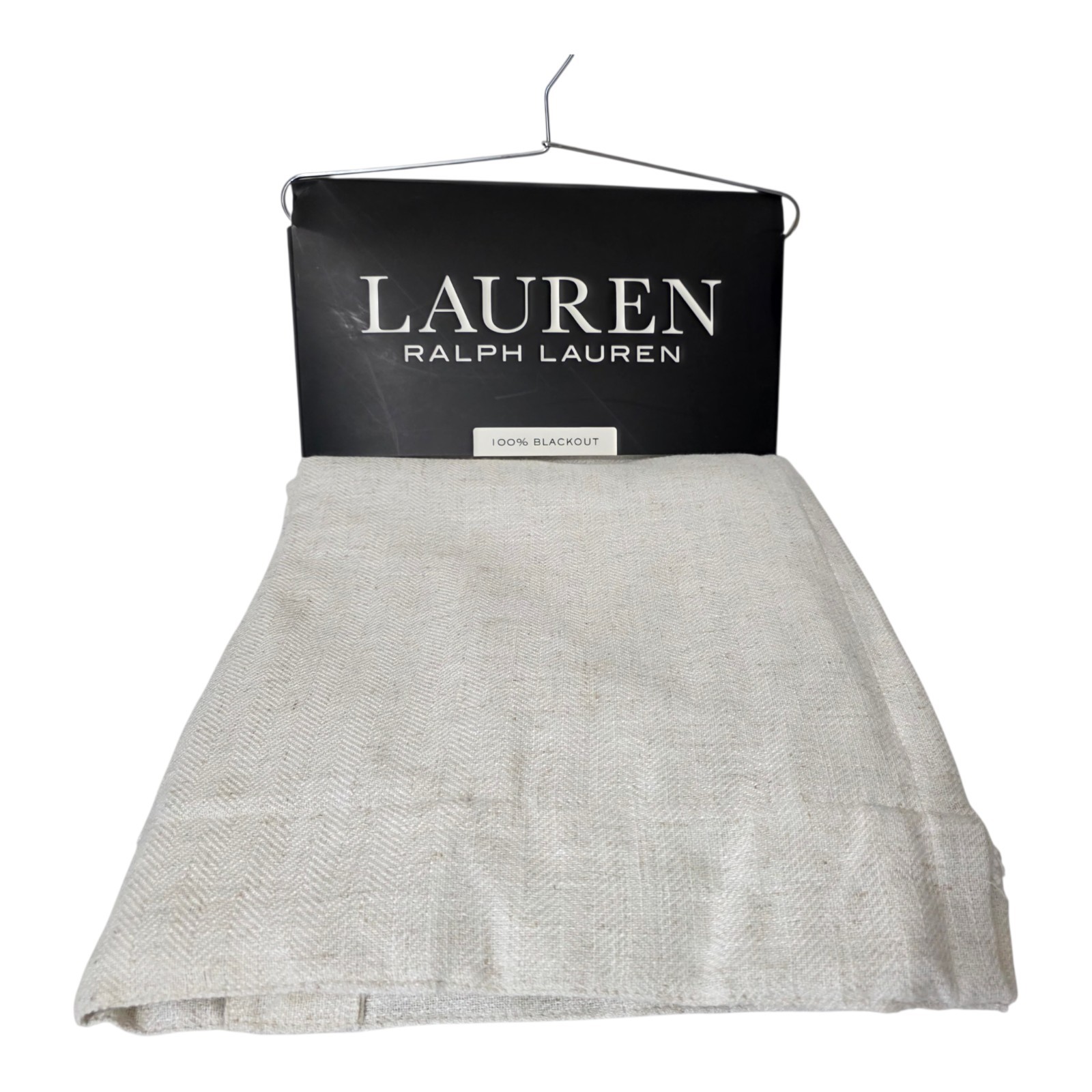 Ralph Lauren Set 2 Herringbone Curtains 52x108 Natural Blackout Lined Panels gallery