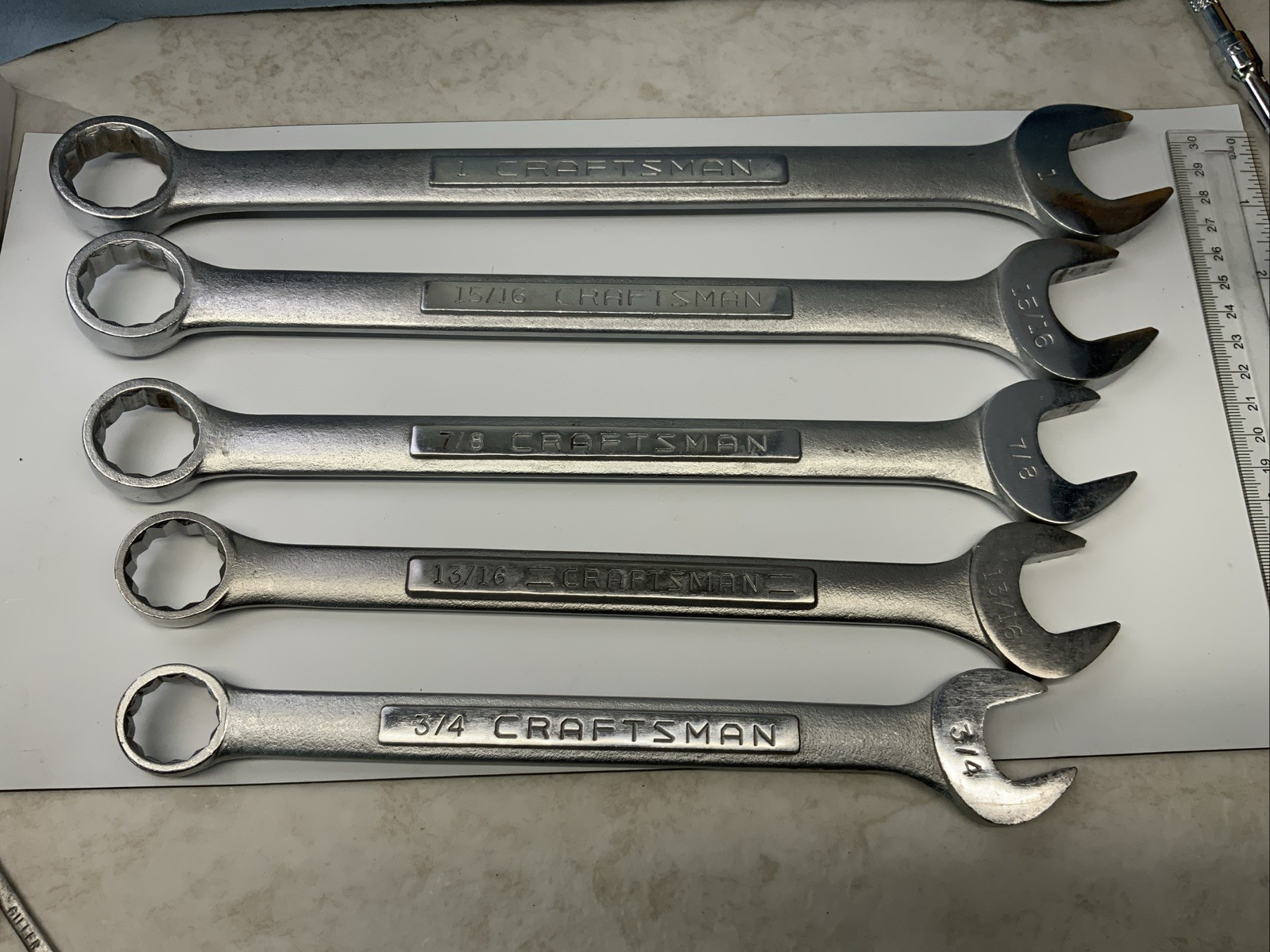 Craftsman 5pc 12pt SAE Combination Wrench Lot, 3/4in. - 1in., USA gallery